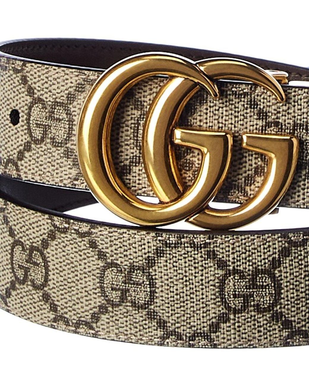 Gucci Brown Gg Marmont Reversible Gg Supreme Canvas & Leather Belt