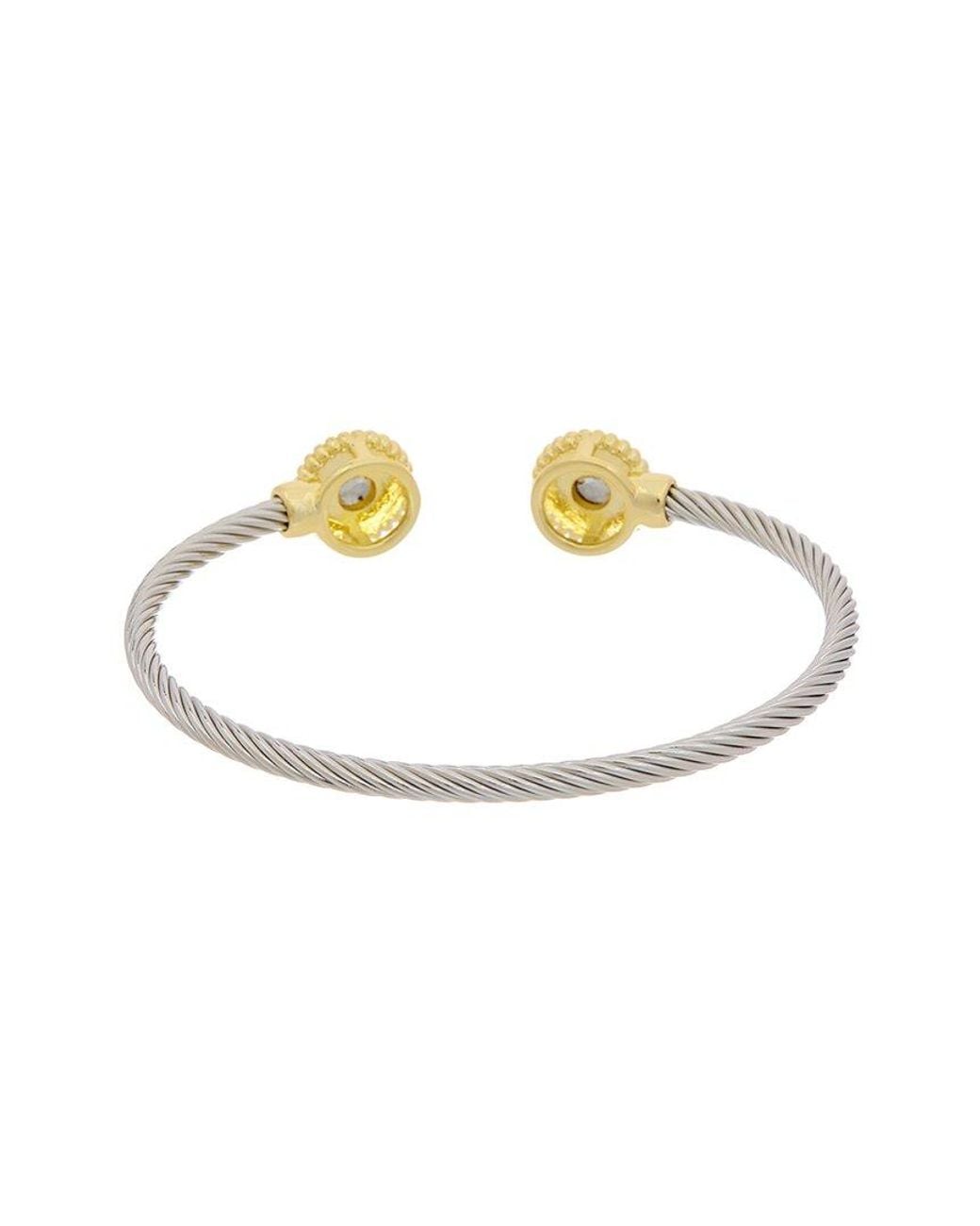 Juvell White 18K Two-Tone Plated Cz Twisted Cable Heart Bangle Bracelet