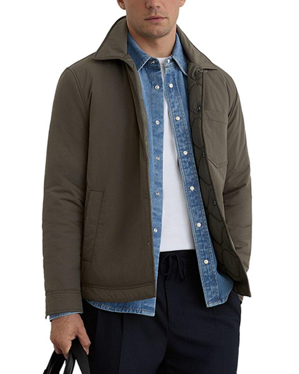 Reiss Gray Vasey Nylon Quilted Ov Casual Shirt for men