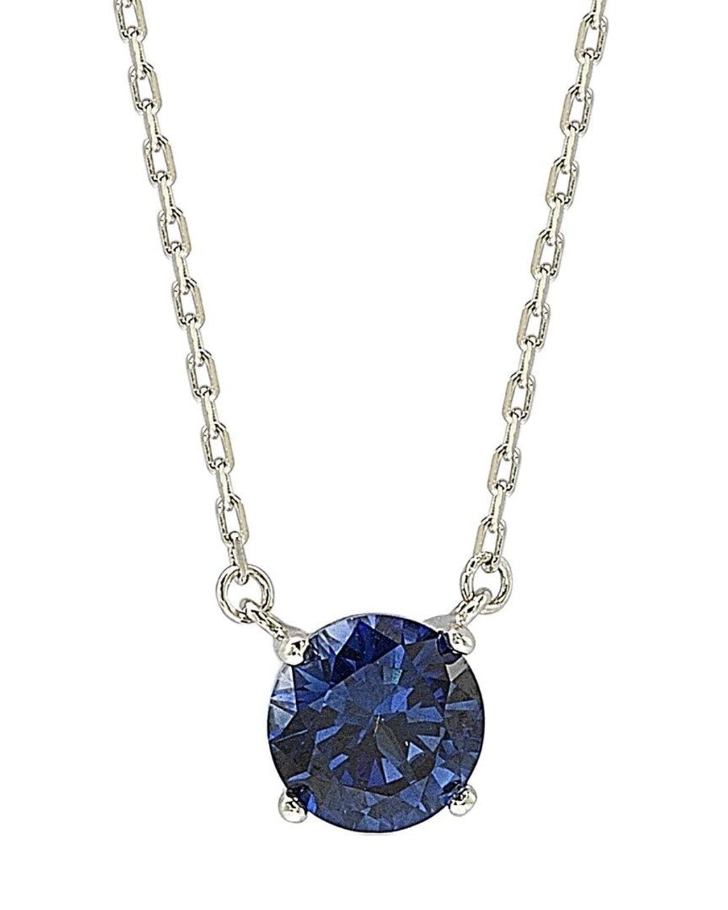 Suzy Levian Blue Silver Sapphire Solitaire Necklace