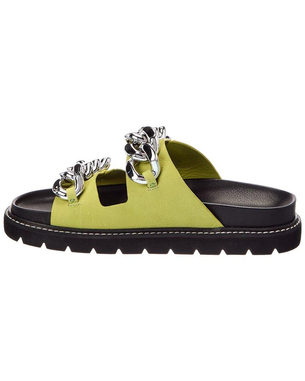 Tory Burch Green Adrien Two Band Leather Slide Sandal