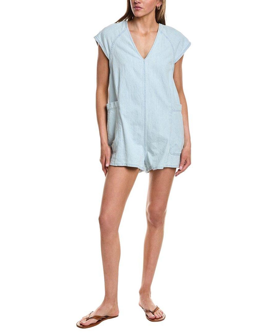 Free People Blue Free Fall Denim Romper