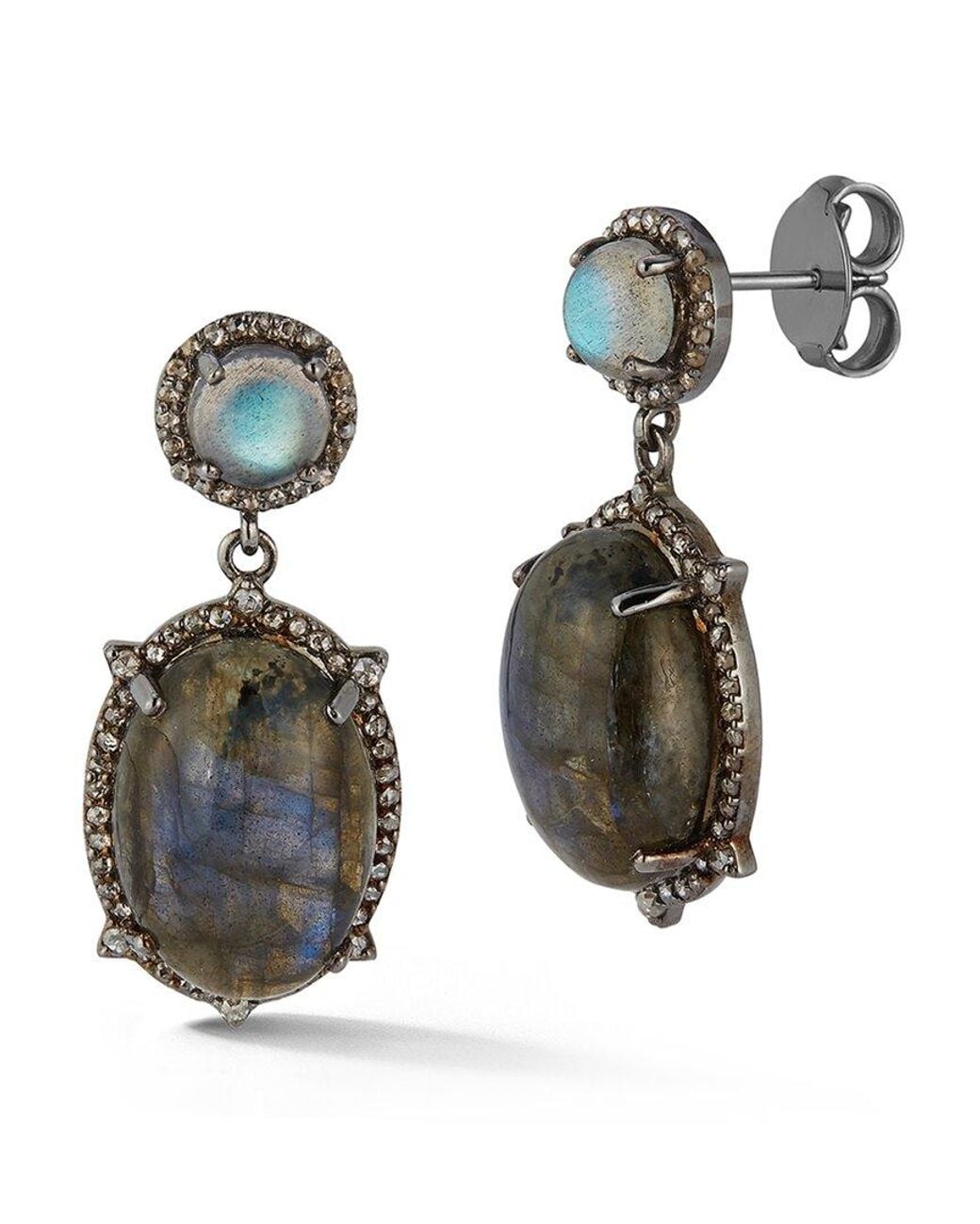 Banji Jewelry White Silver 26.13 Ct. Tw. Diamond & Labradorite Drop Earrings