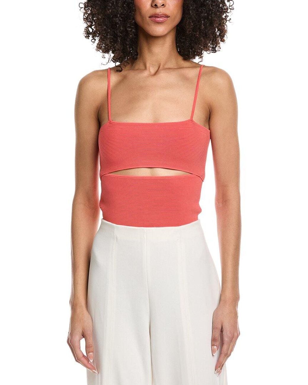 LAPOINTE Red Crepe Matte Front Slit Tank