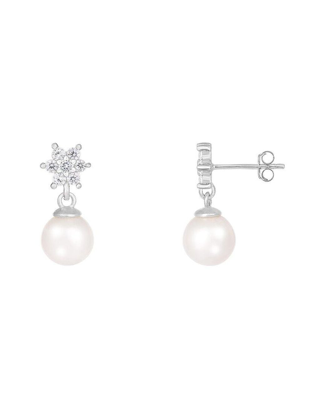 Splendid White 14K 0.28 Ct. Tw. Diamond & 7-7.5Mm Pearl Dangle Earrings