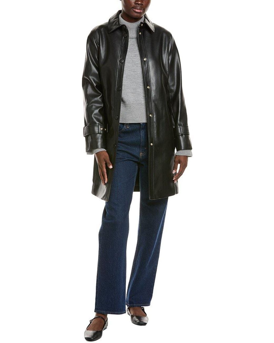 Via Spiga Black Snap Front Tie Belt Jacket