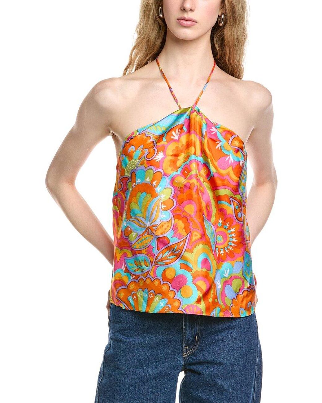 FLORA BEA NYC Orange Brodie Silk Top