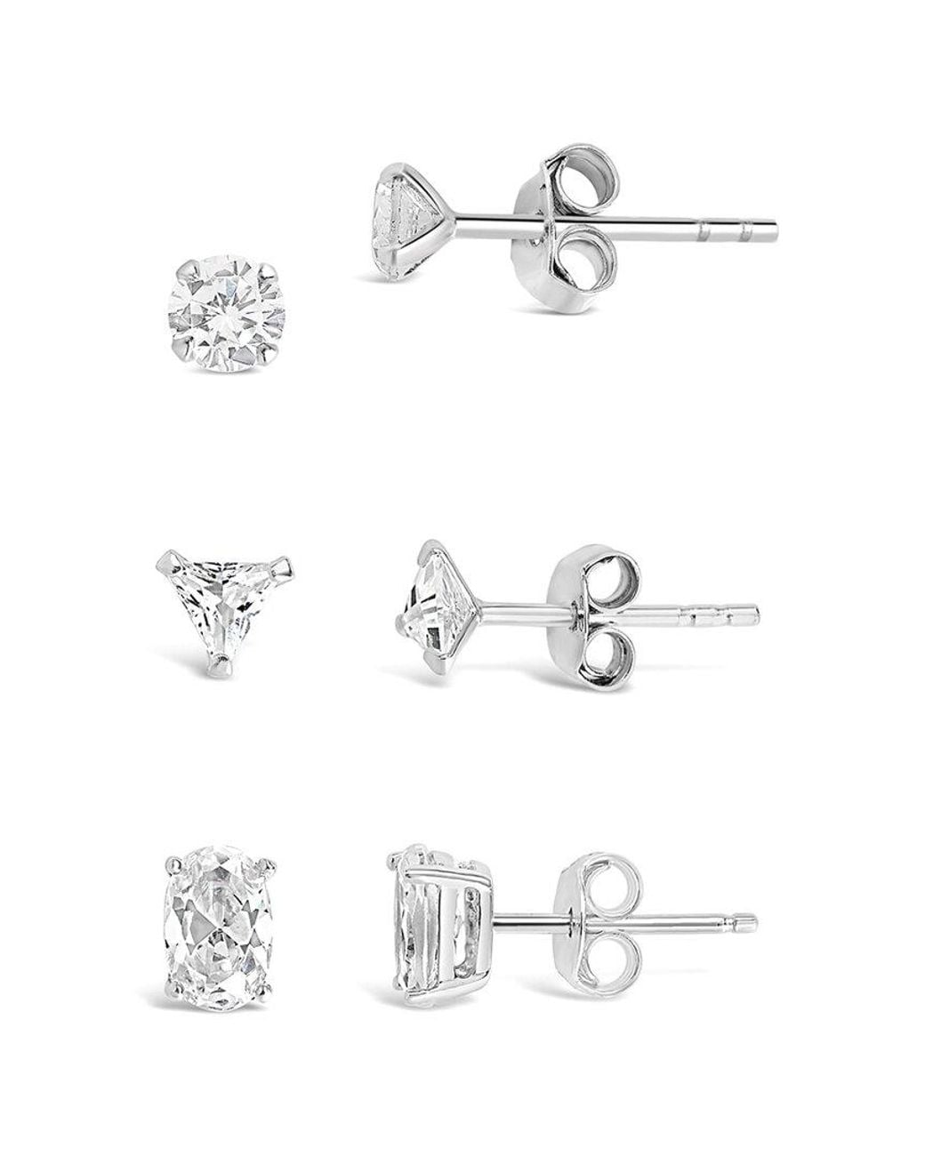 Sterling Forever White Cz Set Of 3 Everyday Stud Earrings
