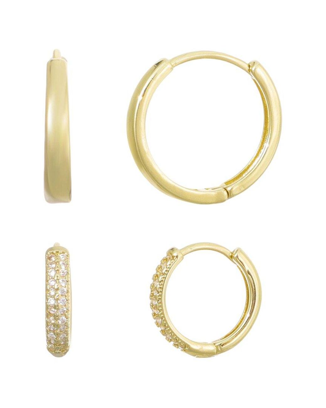 Adornia Metallic 14K Plated Cz Hoop 2-Piece Earring Set