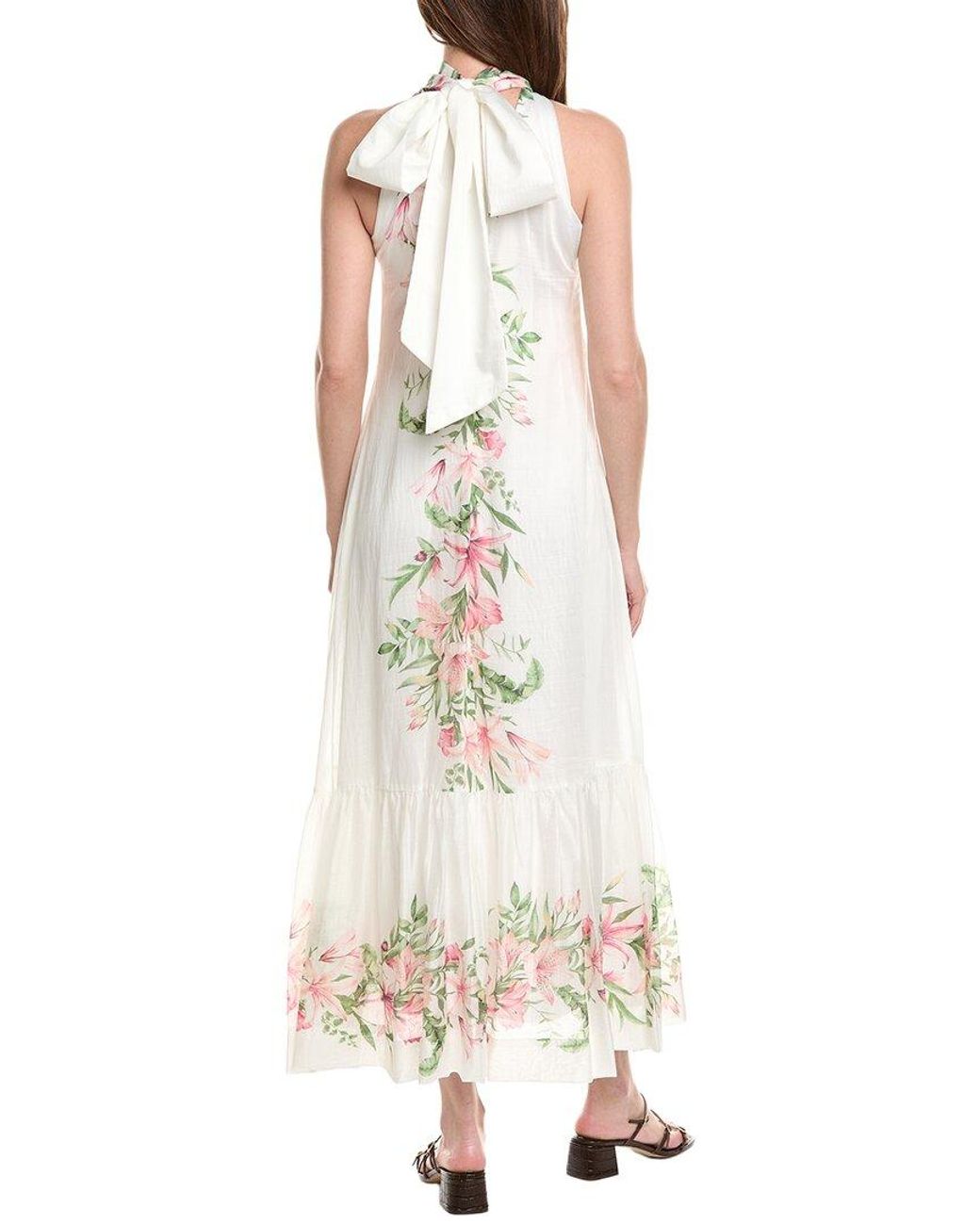 Taylor White Halter Linen-Blend Midi Dress