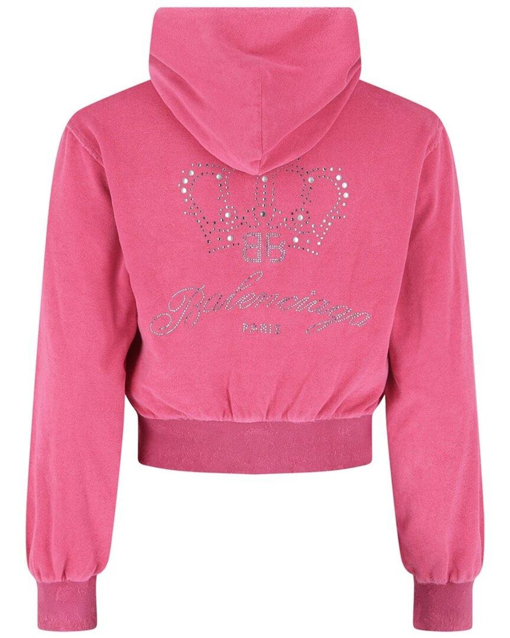 Balenciaga Pink Cropped Rhinestone Tracksuit Jacket