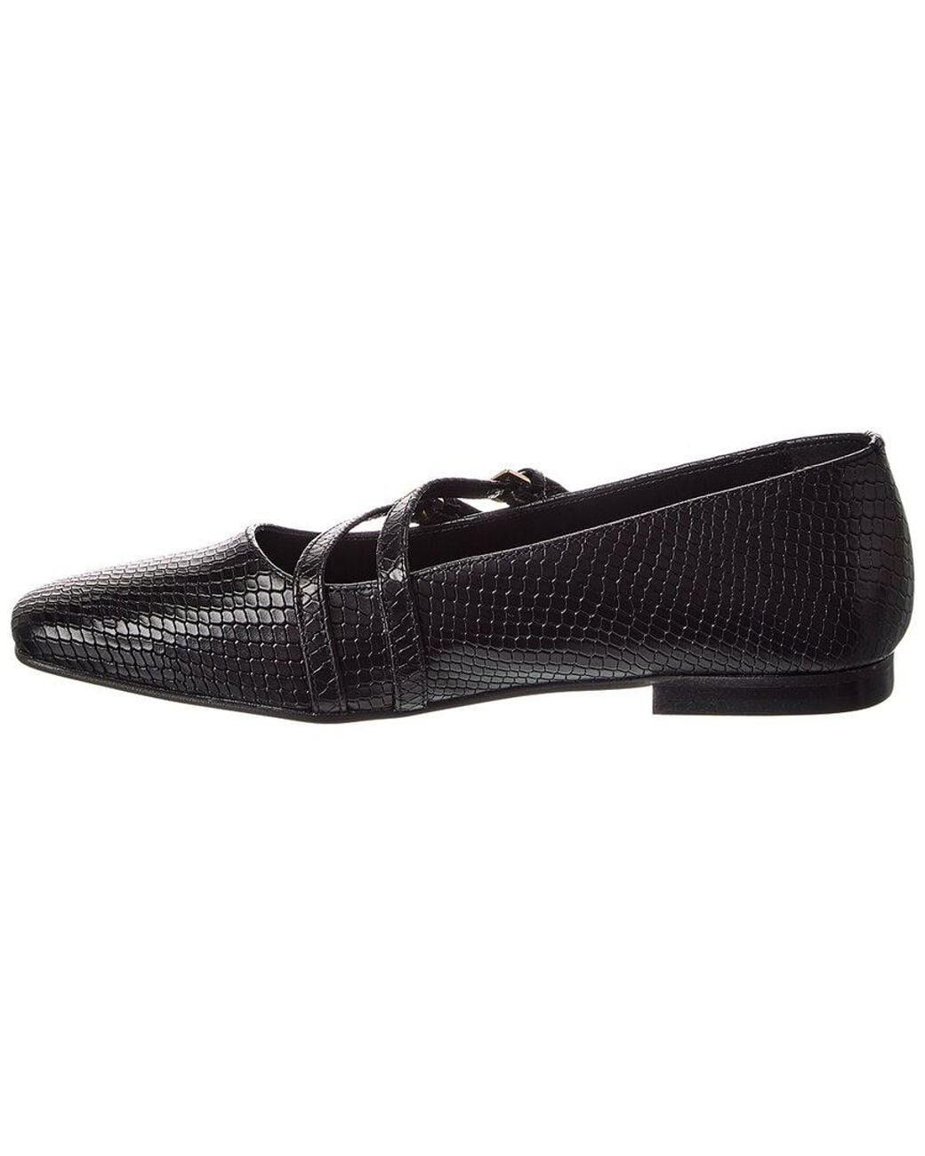 M by Bruno Magli Black Melia Snake-Embossed Leather Flat