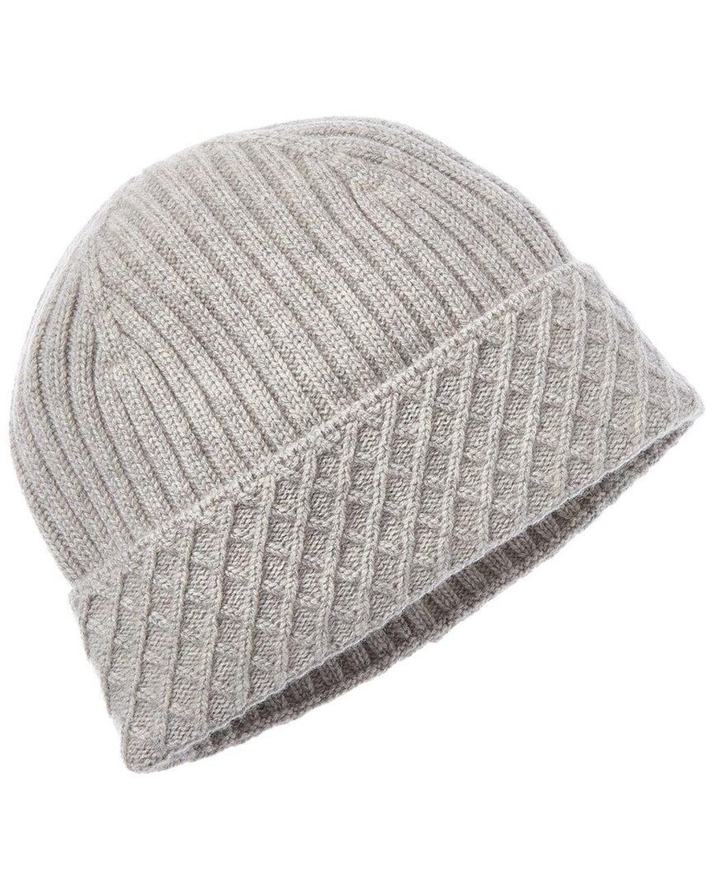Bruno Magli Gray Diamond Cuff Rib Cashmere Beanie