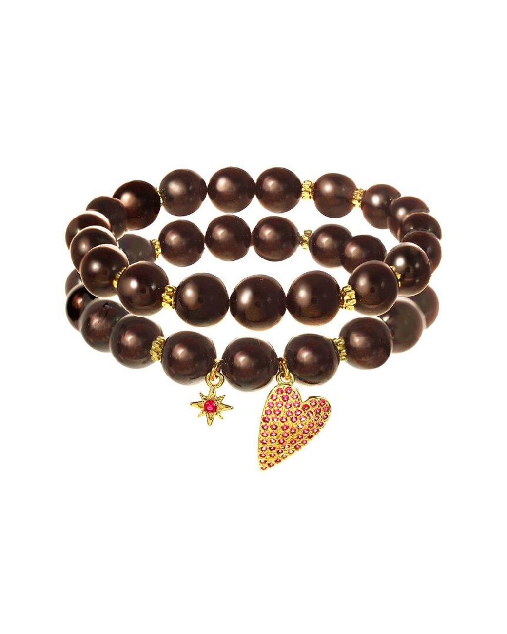 Rachel Reinhardt Jewelry White 18K Filled Garnet Cz Heart & Star Charm Bracelet