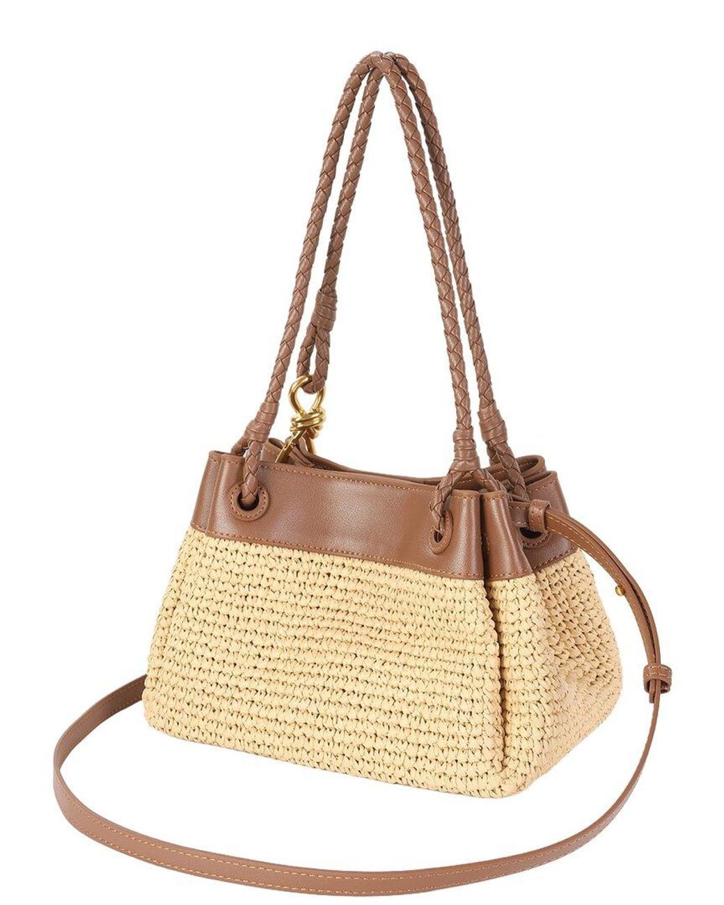 Tiffany & Fred Paris Natural Leather & Raffia Drawstring Shoulder Bag