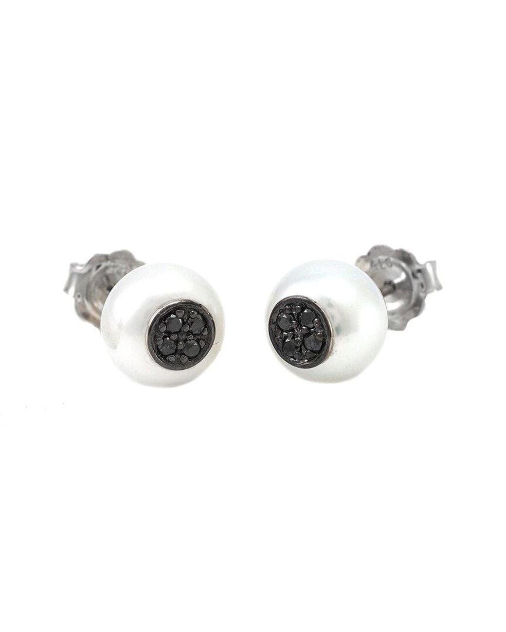 Diamond Select Cuts Multicolor 0.15 Ct. Tw. Diamond & 7-8Mm Pearl Earrings