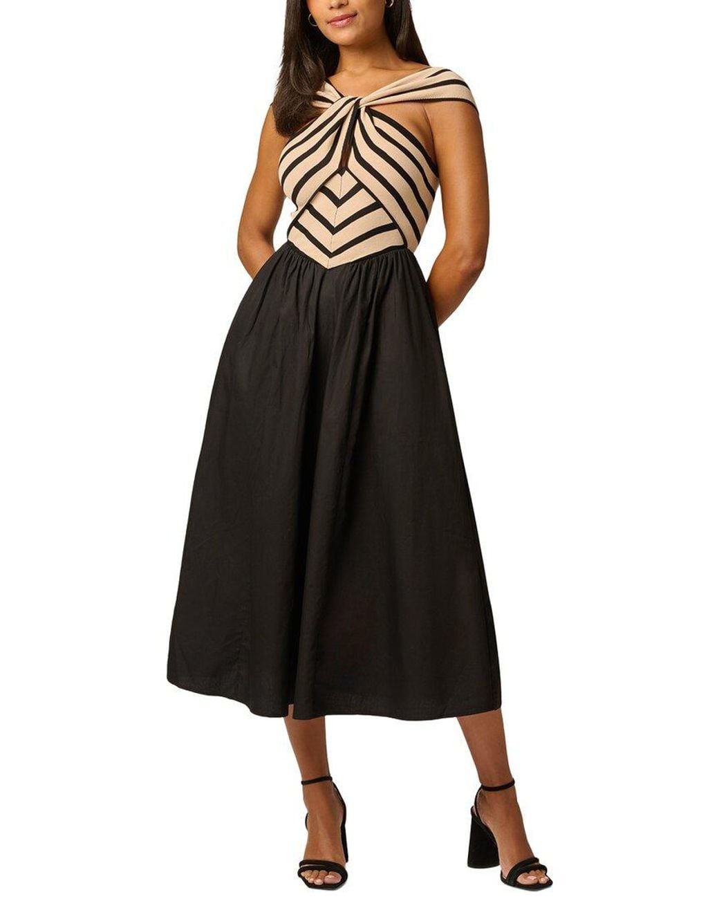 Adrianna Papell Black Short Sleeve Midi Dress