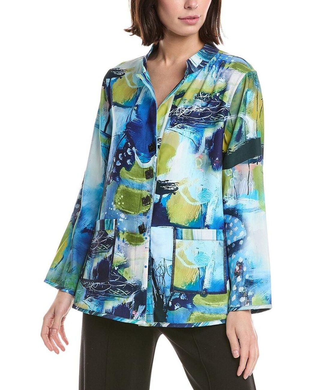Lemon Grass Blue Stand Collar Reversible Jacket