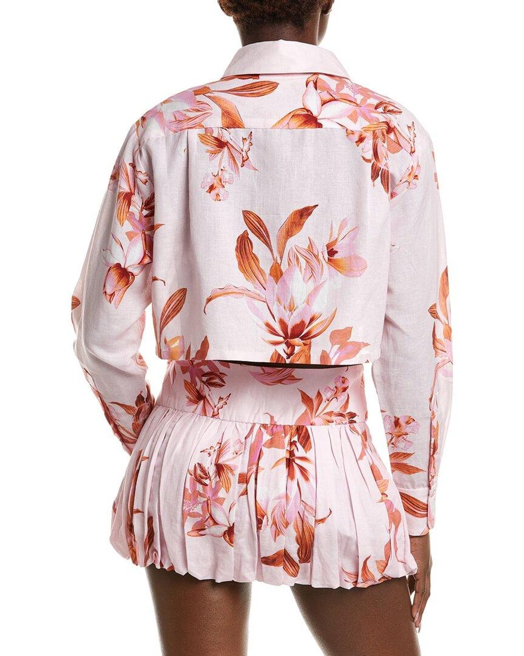 Rococo Sand Red Linen-Blend Crop Shirt