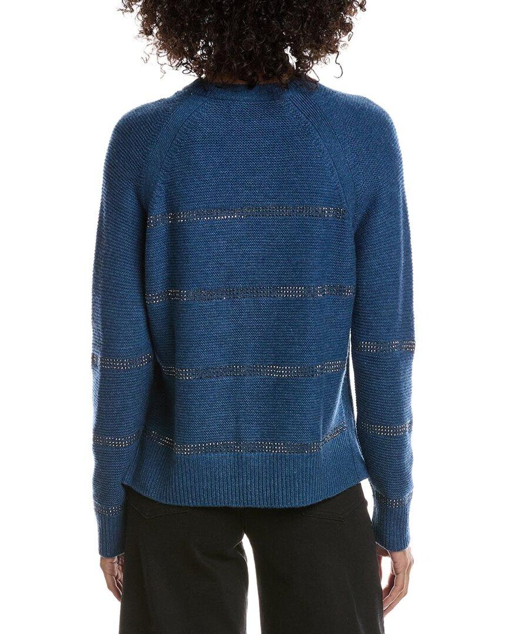 Forte Blue Crystal Wool & Cashmere-Blend Raglan Sweater