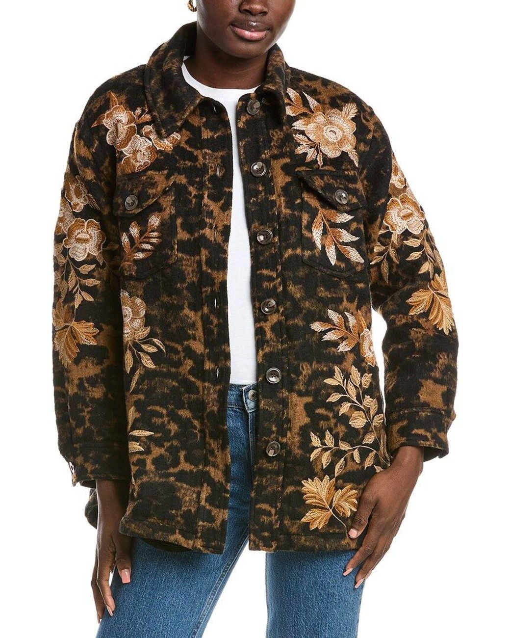 Johnny Was Brown Oversized Shirt Jacket