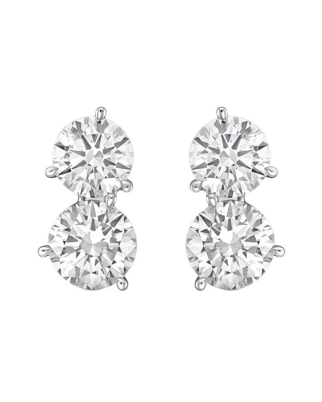 Diana M Metallic Diana M. 14K 12.00 Ct. Tw. Lab-Grown Diamond Two-Stone Earrings