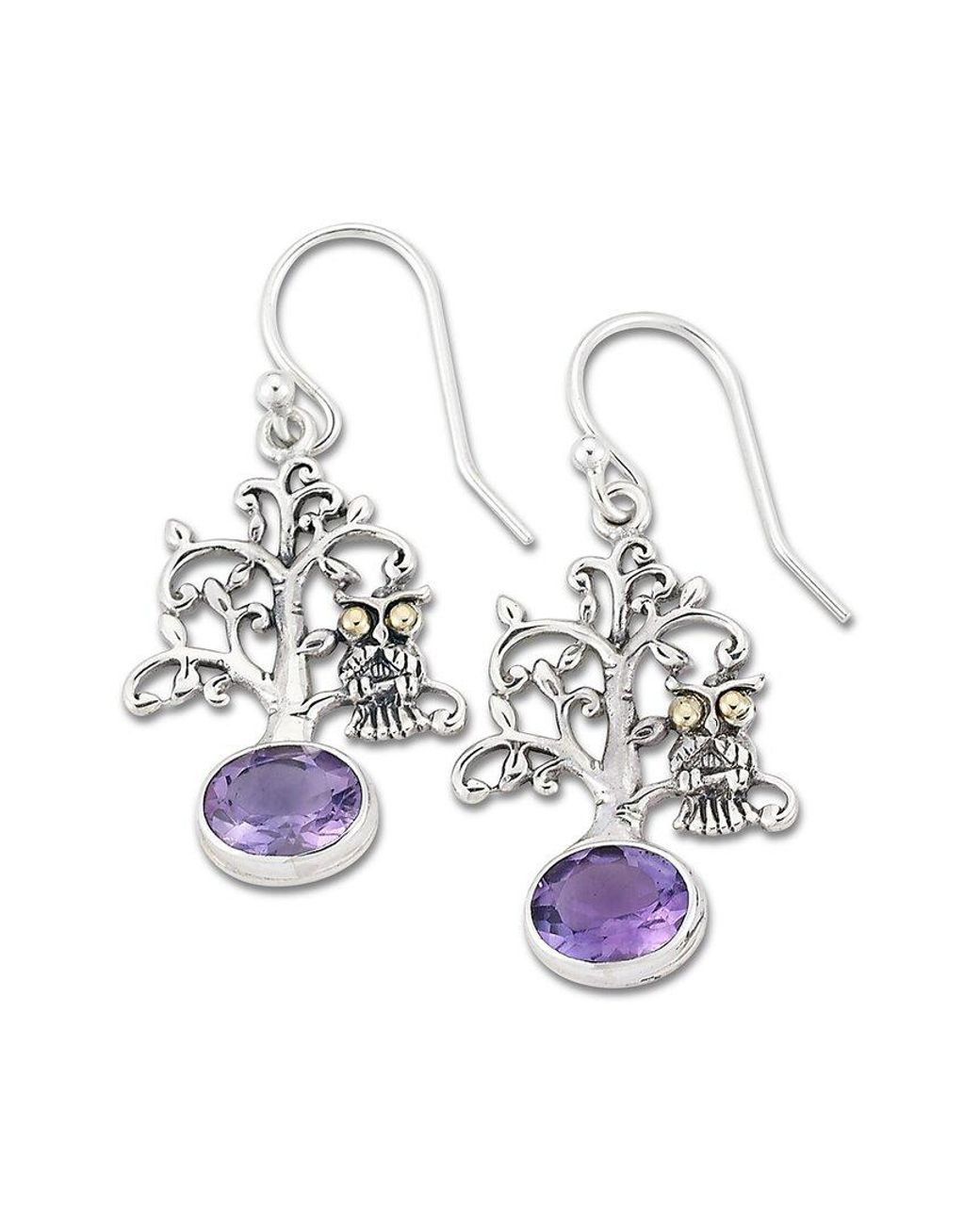 Samuel B. White 18k Over Silver 2.20 Ct. Tw. Amethyst Tree With Owl Earrings