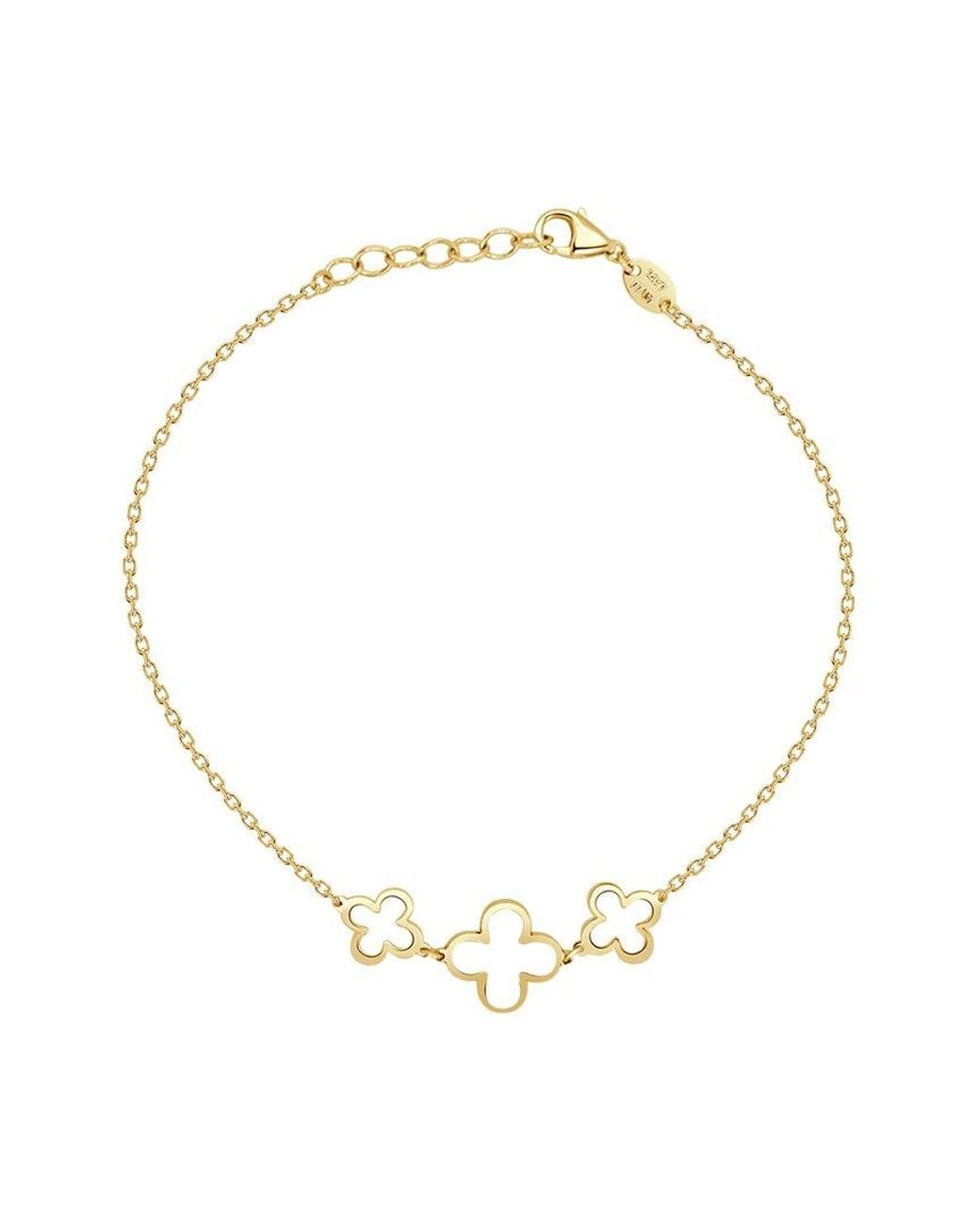 Italian Gold Metallic 14K Mother Of Pearl Station Chain Clover Bracelet