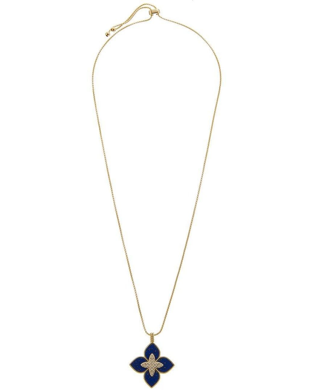 Juvell White Plated Lab-Grown Lapis Cz Clover Necklace