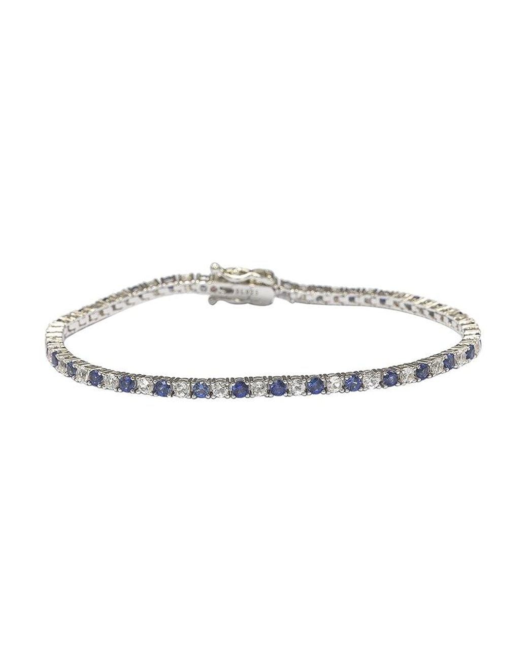 Suzy Levian White Silver 0.02 Ct. Tw. Diamond & Sapphire Tennis Bracelet