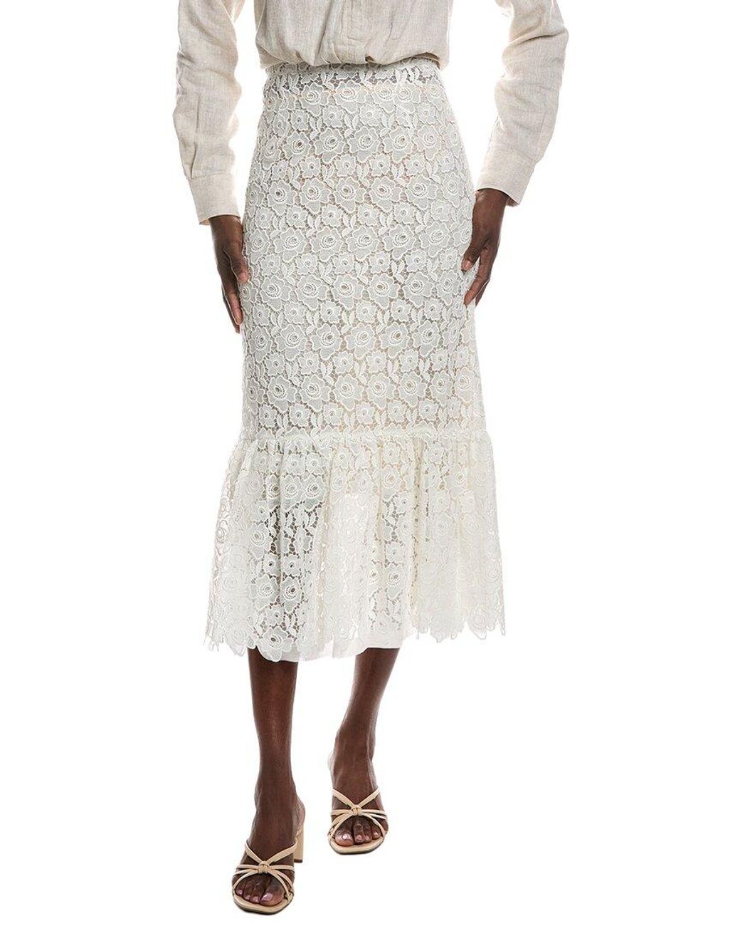 Miu Miu White Ruffled Guipure Lace Midi Skirt