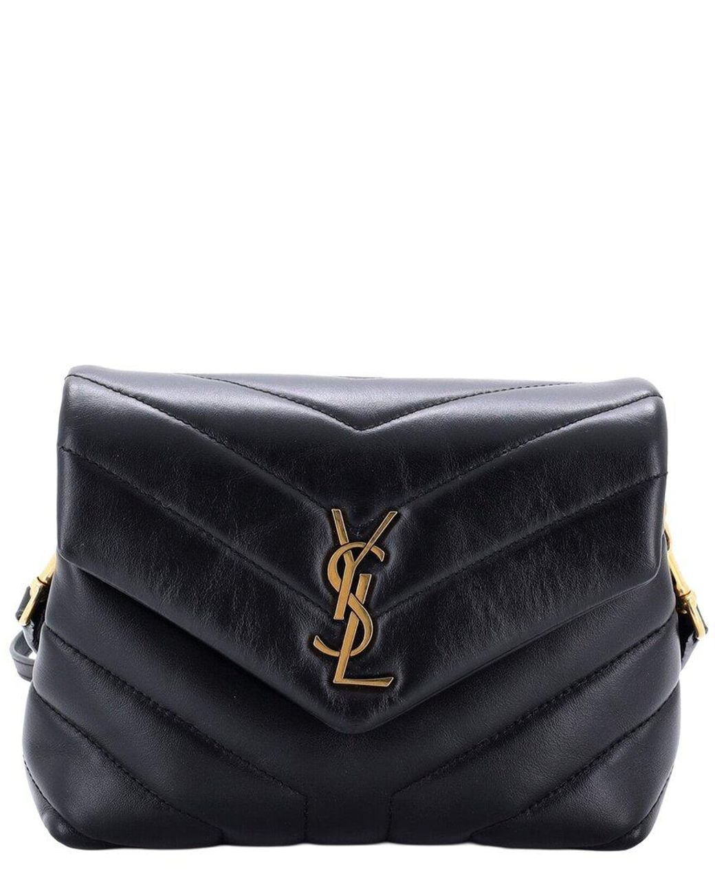 Saint Laurent Black Matelasse Chevron Leather Loulou Shoulder Bag Toy (Authentic Pre-Loved)