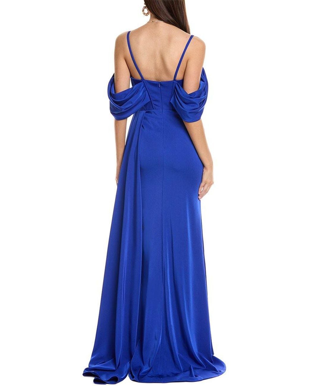 Rene Ruiz Blue Off-The-Shoulder Gown
