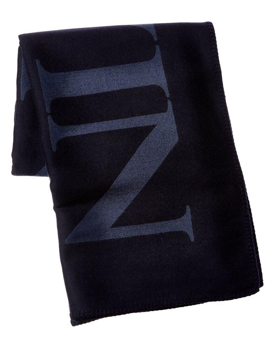 Lanvin Blue Logo Wool & Silk-Blend Scarf