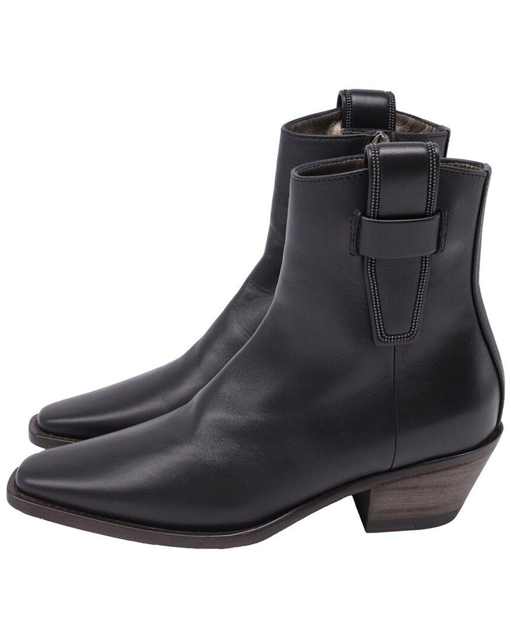 Brunello Cucinelli Black Leather Monili Western Bootie (authentic Pre-loved)