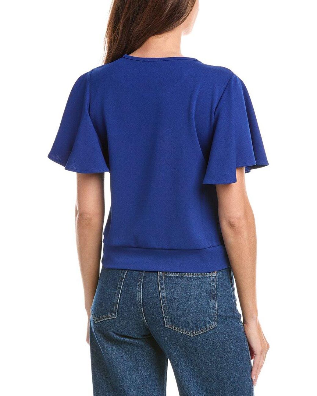 Gracia Blue Crystal Embroidered Crewneck Top