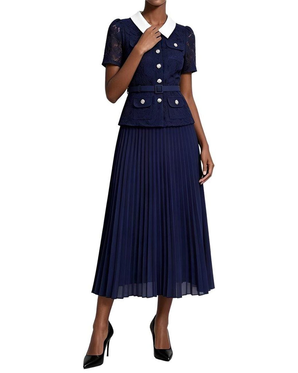 Linda Charm Blue Short Sleeve Midi Dress