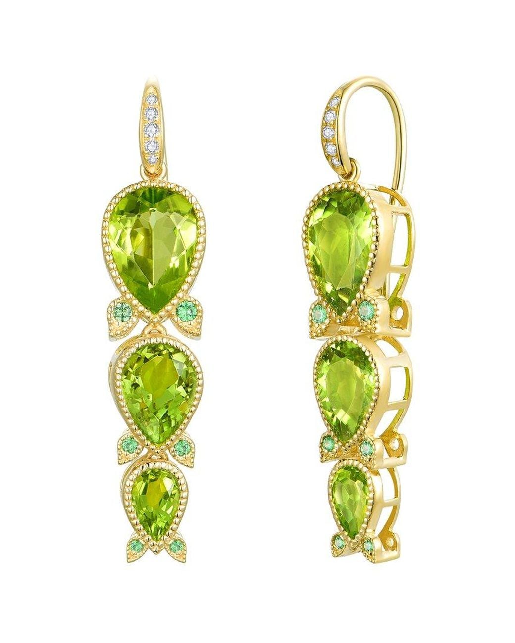 Nina Zhou Jewelry Yellow 14K 7.40 Ct. Tw. Diamond & Peridot Tsavorite Drop Earrings