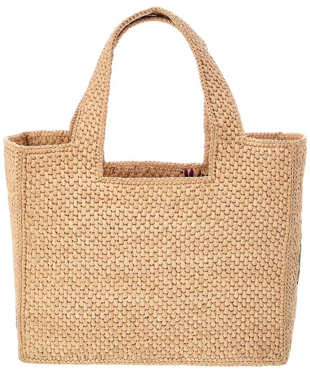 Loewe Green Logo Small Raffia & Leather Tote