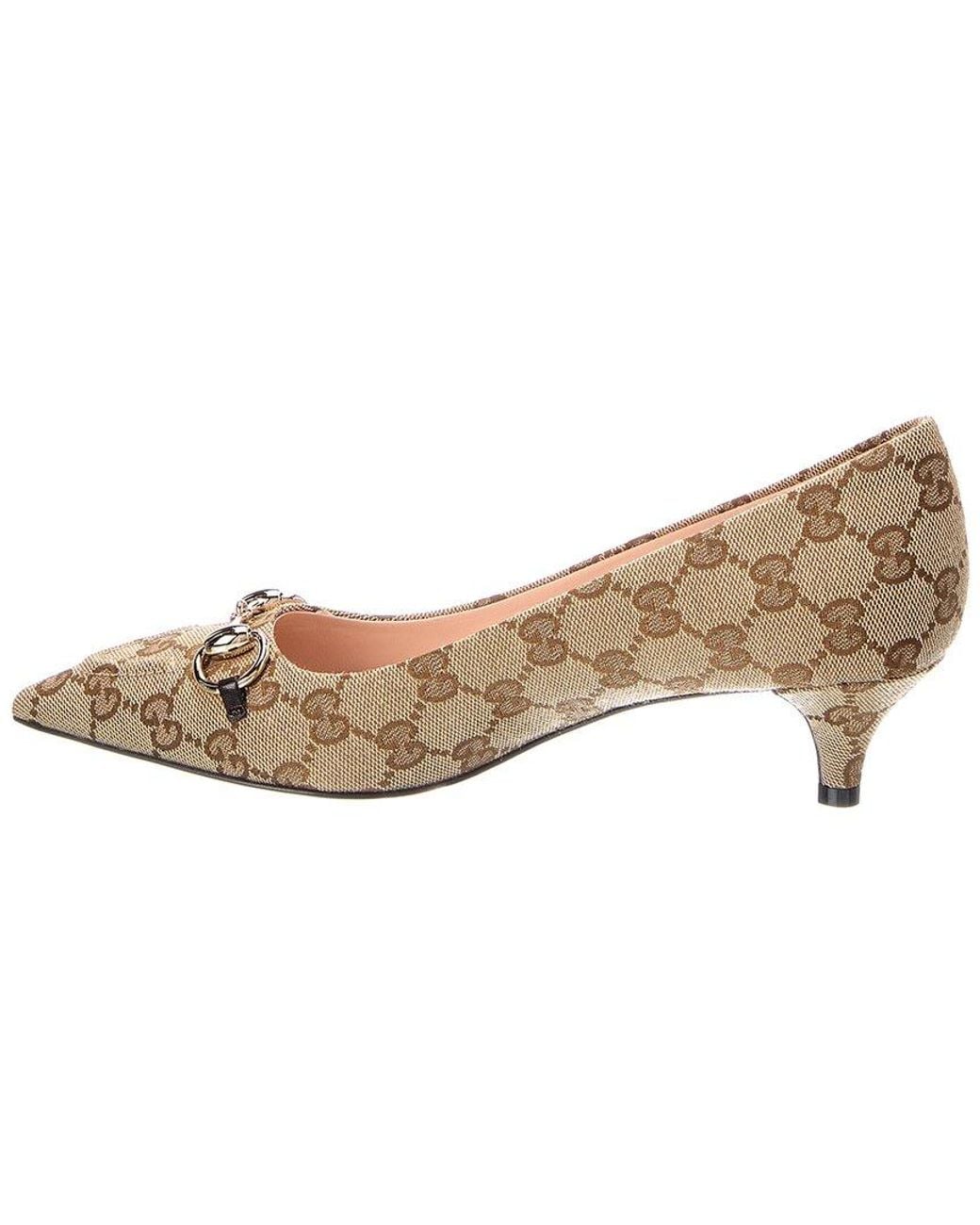 Gucci Natural Horsebit Gg Supreme Canvas & Leather Pump