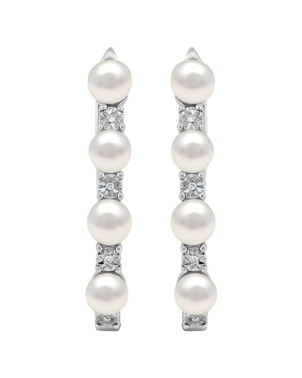 Lab Grown Gemstones White Lab-Grown Pearl & 4Mm Pearl Hoop Earrings