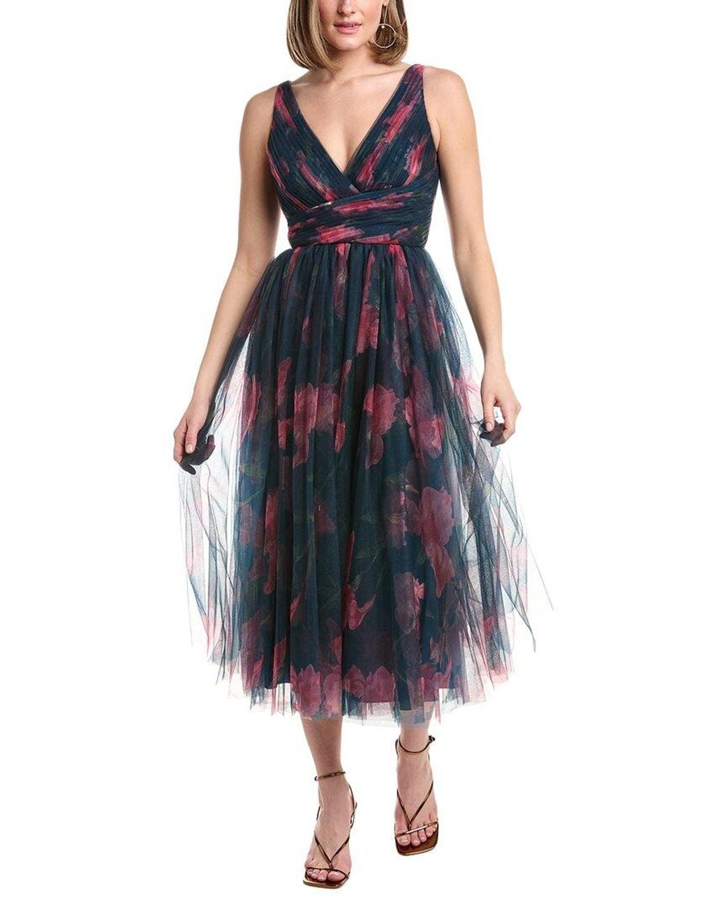 Rene Ruiz Blue Sleeveless Plunging Neckline Textured Gown