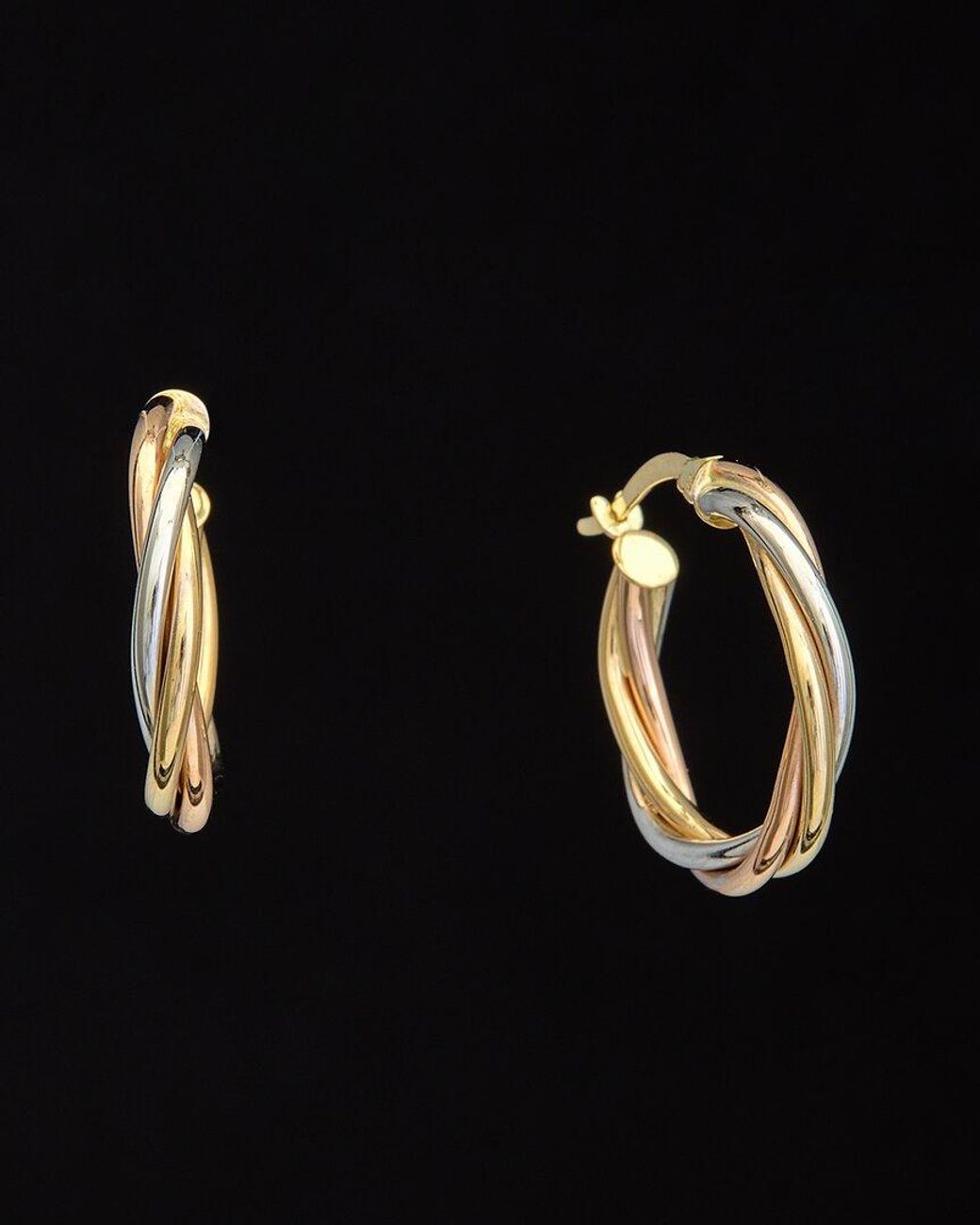 Italian Gold Black 14k Italian Tri-tone Gold Twisted Triple Hoops