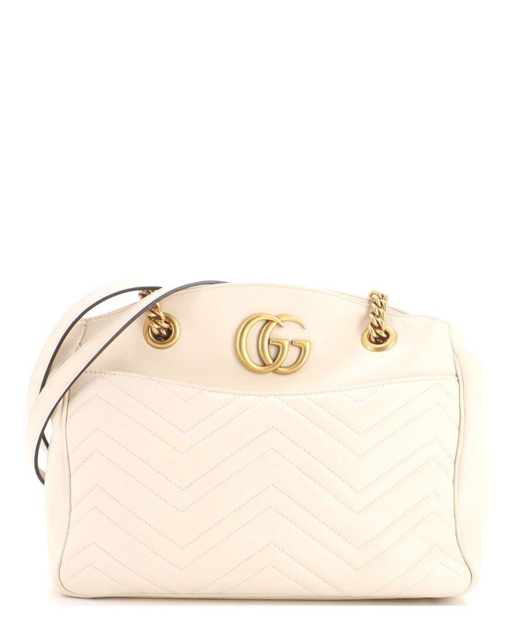 Gucci Natural Matelasse Leather Gg Marmont Chain Tote Medium (Authentic Pre- Loved)