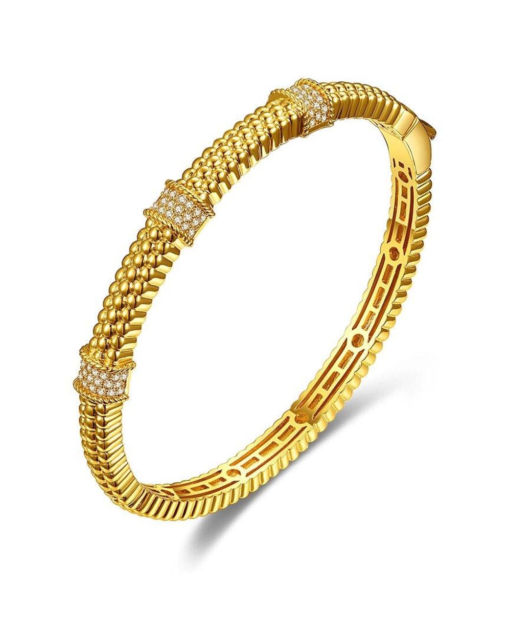 Rachel Glauber Metallic 14k Plated Cz Textured Bangle Bracelet