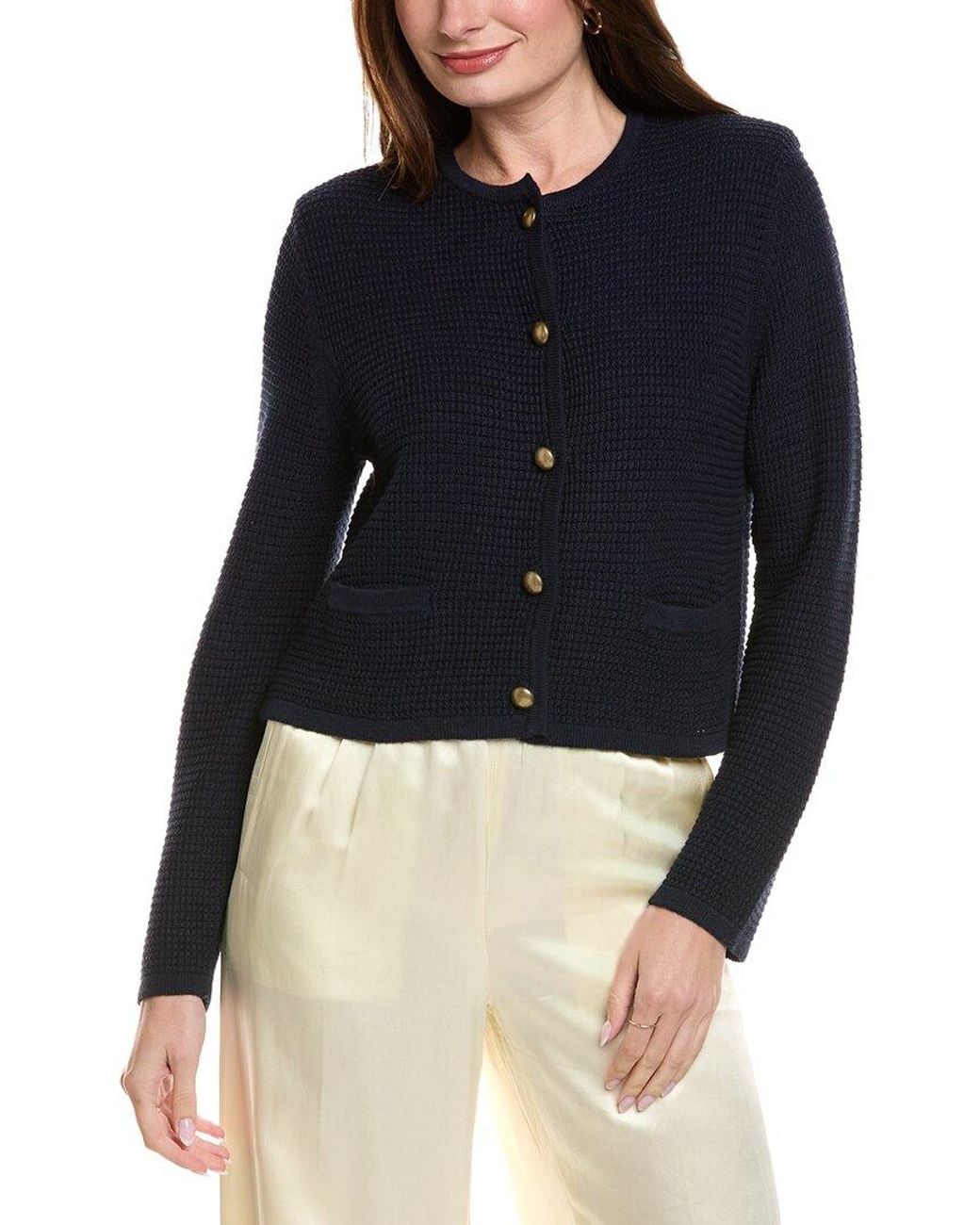 Hannah Rose Blue Textured Crop Cashmere-Blend Jacket
