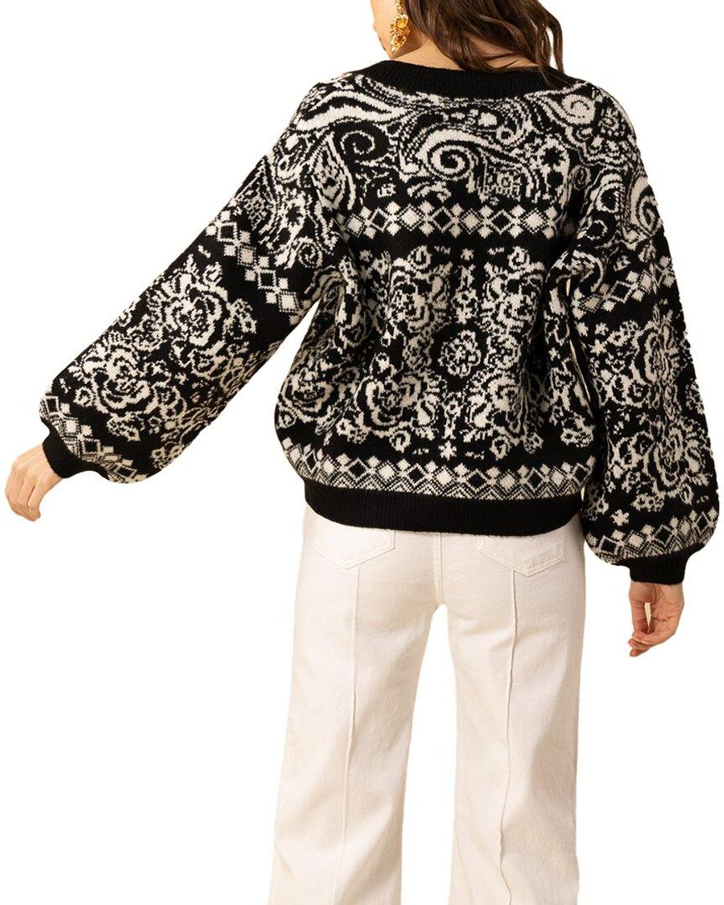 Hale Bob Black Jessica V Neck Wool-Blend Sweater