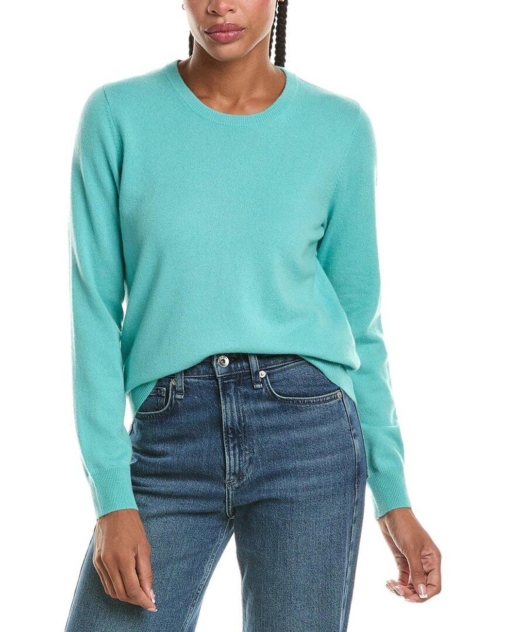 N.Peal Cashmere Blue Evie Classic Round Neck 100% Cashmere Sweater