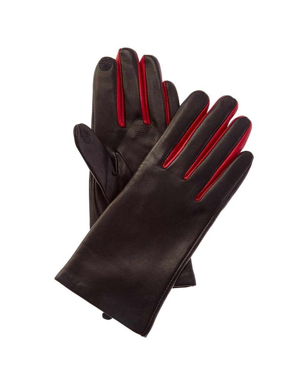 Bruno Magli Red 2-Tone Cashmere-Lined Leather Gloves