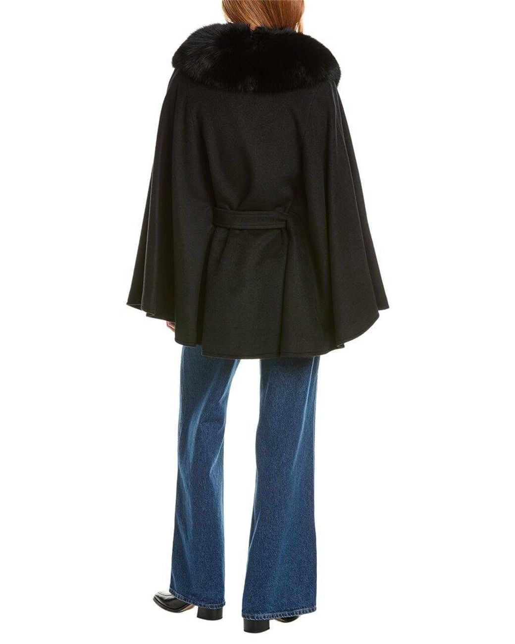 Sofiacashmere Black Sofiacashmere Shawl Collar Wool-Blend Cape Coat